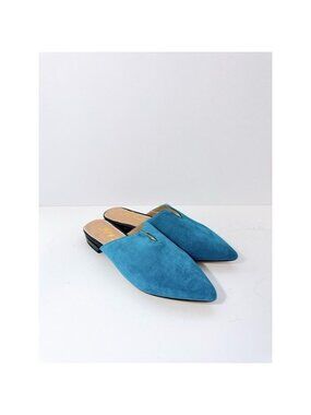 Size 7 Women’s Blue Suede Mule Flats Pointed Toe Slip-On Slides